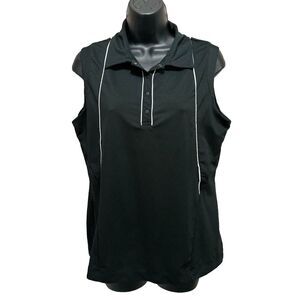 Tail White Label Black Sleeveless Top Athletic Medium‎ Collared Snaps Activewear
